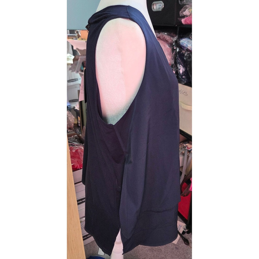 DG2 Size 1X Sleeveless Tunic Top Flowy Layered Casual Comfy Everyday Navy - Picture 2 of 8